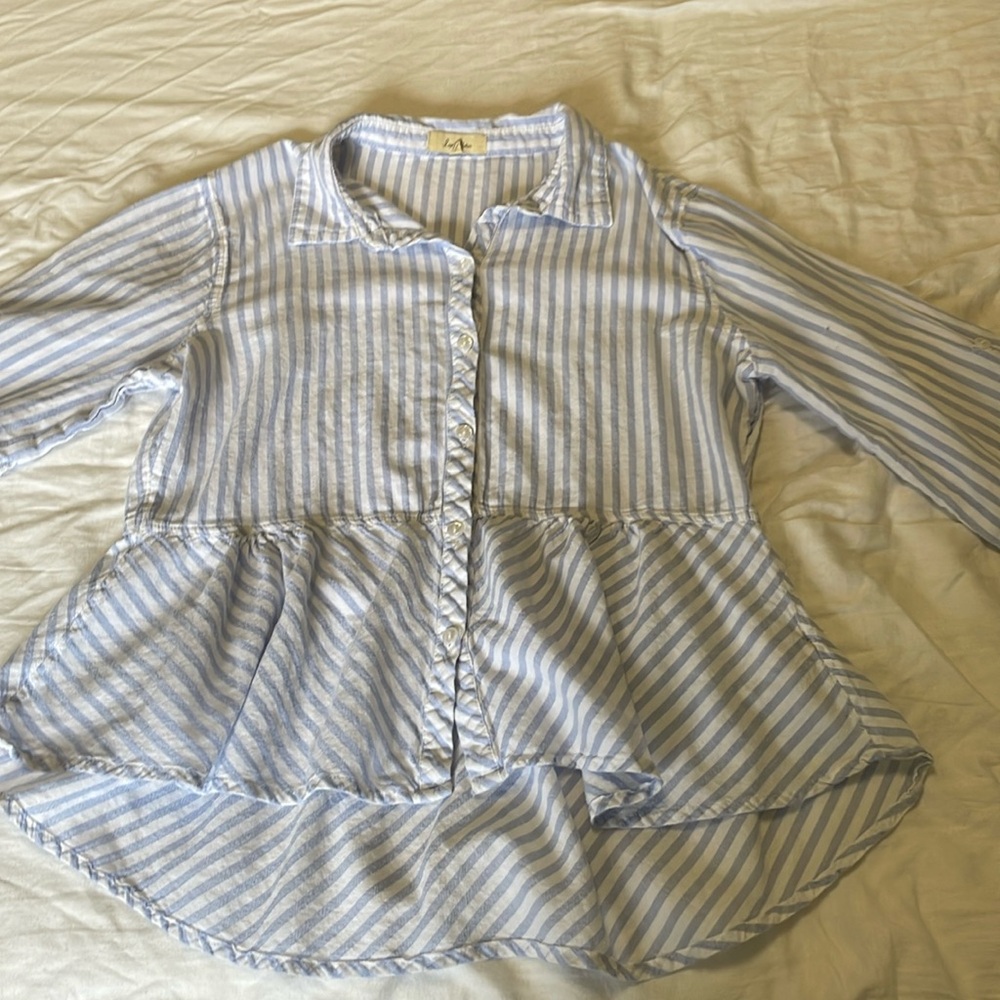 Button Up Blue and White Striped Dress Shirt for Women
